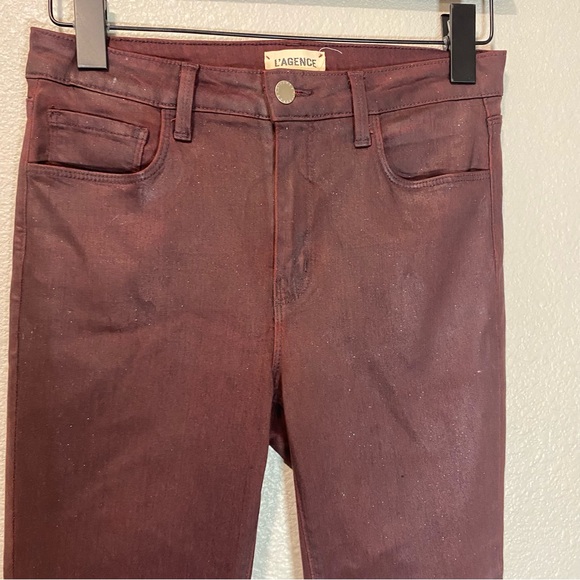 L'Agence Jeans Womens Size‎ 28 Margot High Waist Bordeaux Glitter Coated Skinny - Picture 3 of 12